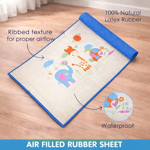 Image of Air-Filled Waterproof Baby Play Mat 60x90 cm Jungle Print Natural Latex Baby Massage & Crawling Mat Non-Toxic, Anti-Slip Baby Rubber Mat for Diaper Changing, Floor Play & Bed Protection Blue