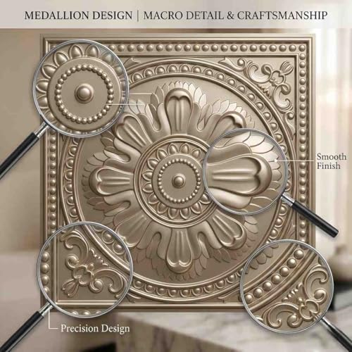 Image of Kayra Decor PVC Ceiling Panel 2x2 Feet (60x60 cm) - Regal Ornate Design, Mettalic Coffee | Pack of 50 3D Decorative Ceiling & Wall Panels | Waterproof Home Interior Decor