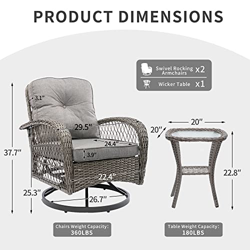 Homefun Outdoor Swivel Rocker Patio Chairs, 3 Pieces Patio Bistro Set Wicker Furniture Set 360 Degree Swivel Chairs With Cushions And Coffee Table #TOP5