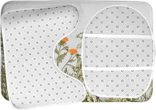 Badezimmerteppich-Set, 3-teilig, Bunte Blume, Pflanze, Blume, Vintage-Kräuter, Naturlandschaft, waschbare Badteppiche, rutschfest, mit Rückenpolster, Konturteppich und Toilettendeckelbezug – Bild 6