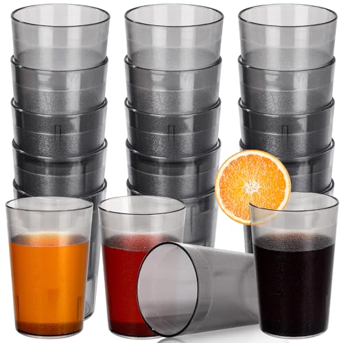 Meanplan 24 Pack Restaurant Grade 8 oz Clear Grey Plastic Cup Resistant Break Drinking Glasses Reusable Restaurant Cup Stackable Shatterproof Drink Tumblers for Cafe Party Catering Supplies