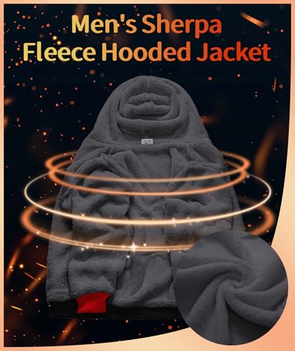 Mens Fleece Hoodies Zip Up Warm Thick Winter Jacket Black and Red - image 4