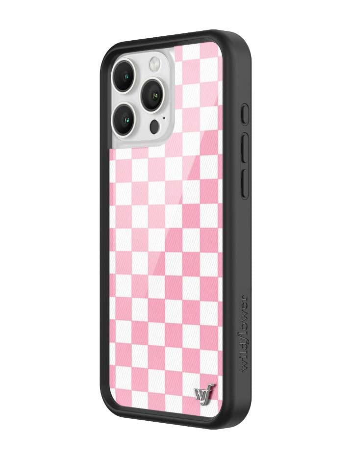 Image of Wildflower Cases - Compatible with iPhone 16 Pro Max | Protective Black Bumper, 6.5ft Drop Test Certified, Women Owned Small Business | Checkers Pink