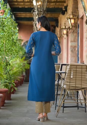 Image of Juniper Blue Ethnic Motif Printed Cotton Kurta