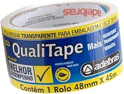 Fita para Empacotamento Qualitape, 48mmX45mts, Transparente, Adelbras