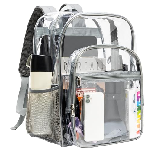 Image of gdbis Clear Backpack Heavy Duty, 17 inch Large PVC Transparent Bag with Reinforced Strap Stitches and Laptop Sleeve See Through Casual Backpack for Work Concert Travel Security - Grey