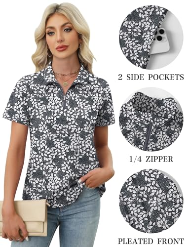Image of LOMON Womens Golf Polo Shirts Summer Short Sleeve 1 /4 Zip Tops Moisture Wicking Casual Tennis Activewear with Pockets