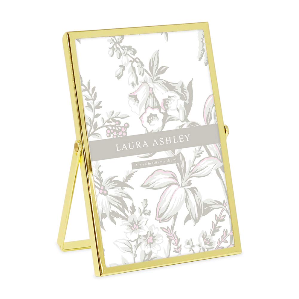 Laura Ashley 4x6 Gold Flat Metal Picture Frame (Vertical) with Pull-Out Easel Stand, Made for Tabletop, Counterspace, Shelf and Desk