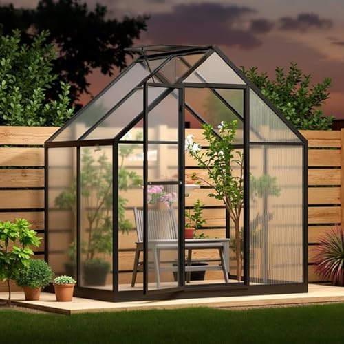 6x4FT Greenhouse for Outdoor Greenhouse Kit with UV Resistant PC Panels Reinforced Aluminum Frame Endure Strong Wind Heavy Snow Large Walk in Green House for Outside Garden Backyard