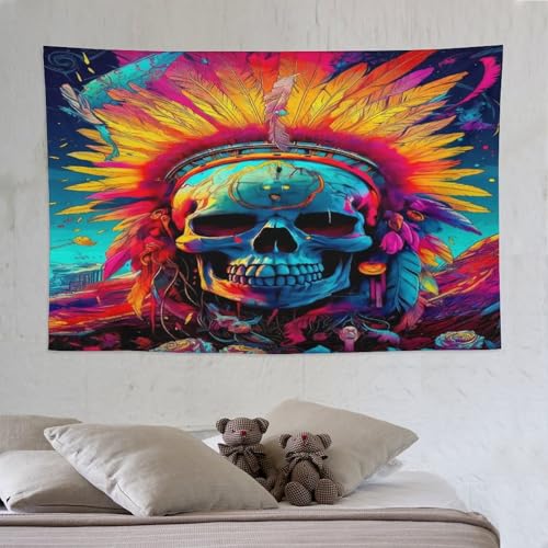 Tenture crâne décorative avec impression 3D lavable en machine textile mural