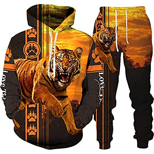 Herren Tier 3D Tiger Jogginganzüge Set 3D Gedruckt S-6XL (Tiger 1,XL)