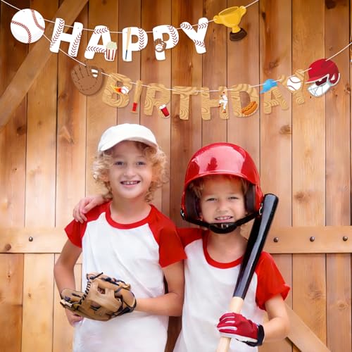 Image of Baseball Happy Birthday Banner Baseball Sports Theme Birthday Decorations Party Banner for Boys Girls Party Supplies