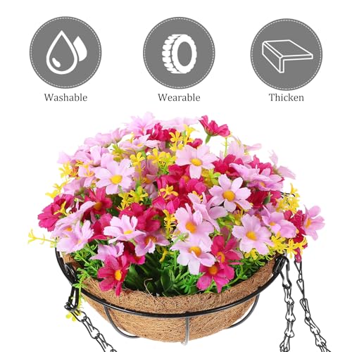 Panier suspendu de fleurs artificielles en soie et plastique résistant - 4