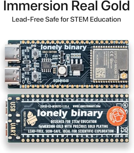 Image of Lonely Binary ESP32-S3 N16R8 Gold Edition 16MB IPEX Antenna for Arduino IDE | 16MB Flash, 8MB PSRAM, 240MHz; external IPEX antenna; WiFi + BT 5.0 LE; dual USB-C, immersion gold ENIG PCB