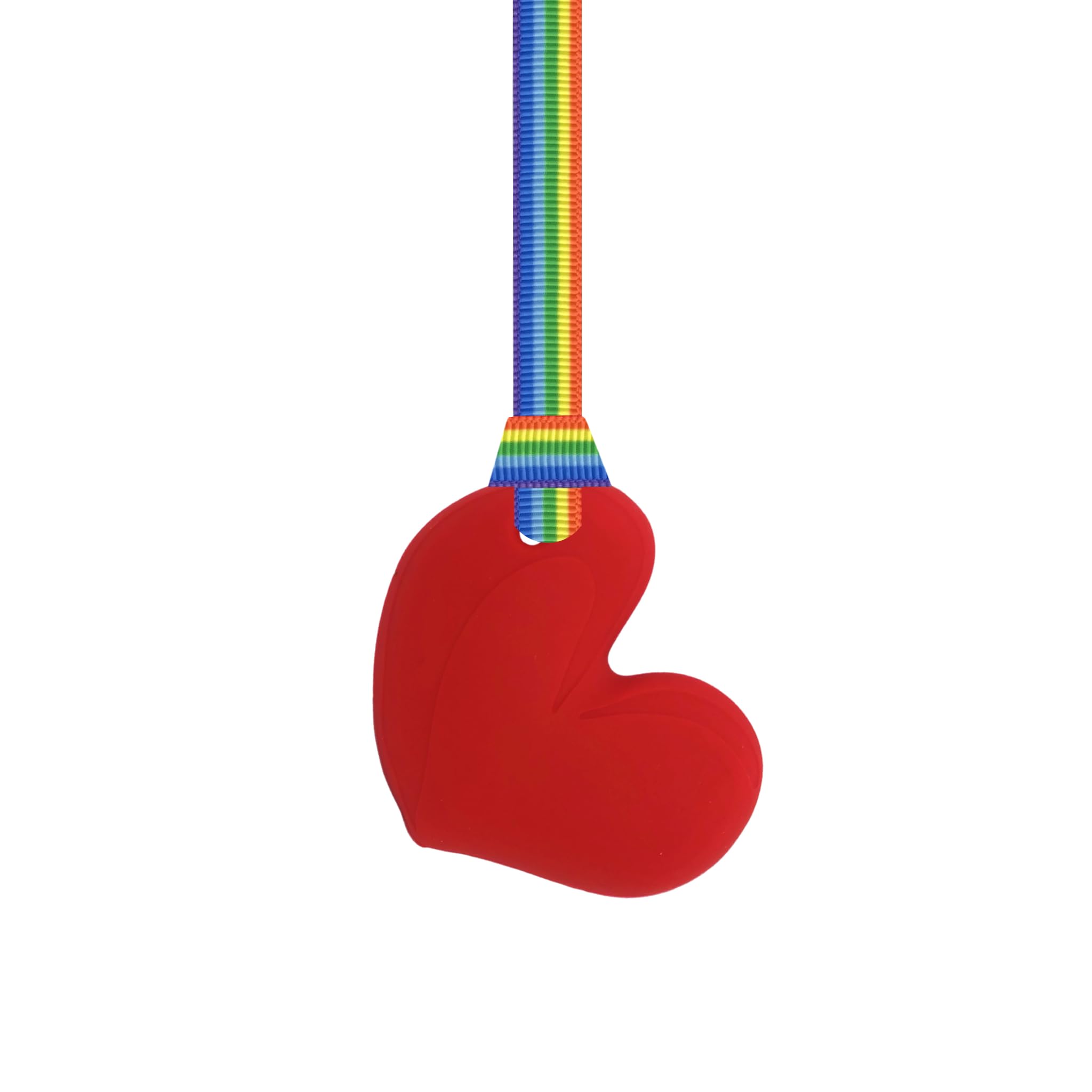 Oojamabobs Sensory Heart pendant chew necklace, smooth & bumpy texture - Autism ADHD stimming/anxiety aid - Red with lanyard (8 designs available!) (70cm, Pride)