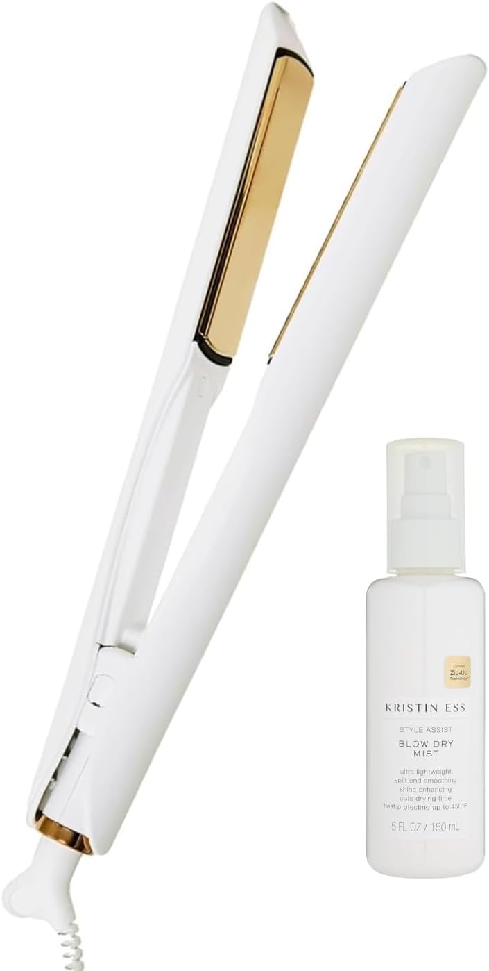 3-in-1 Titanium Curling & Straightening Iron with Heat Protectant Spray - 1 1/4" Dual Voltage Ionic Professional Styler