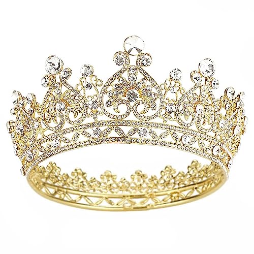 COCIDE Gold Crown and Tiara for Women Crystal Queen Crowns for Women Rhinestones Cake Topper Decorations Full Round Hair Accessories for Wedding Prom Bridal Birthday Party Costume
