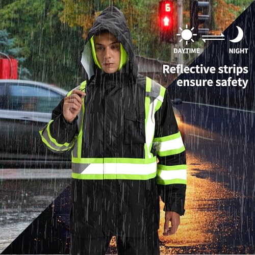 SRsafety High Visibility Rain Gear, Class 3 High Visibility Work Rain Gear for Men, Construction Rain Suits