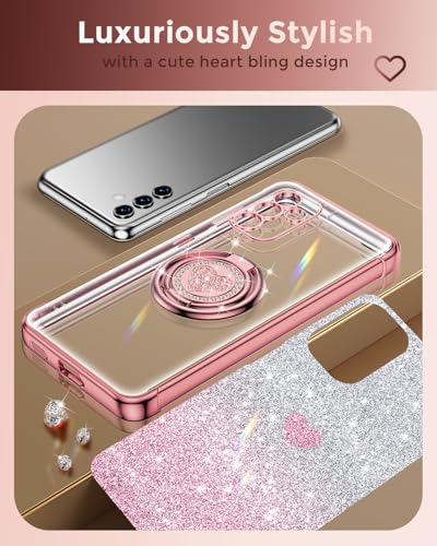 Image of XYZ for Galaxy S26 Case with Stand, for Samsung Galaxy S26 Case with Double Ring, Women Girls Bling Luxury Glitter Clear Phone Case Cover Heart for Samsung S26, Rose Gold