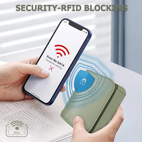 Image of Women Small Wallet RFID Blocking Slim Wallet with Coin Pocket Tri-Fold Credit Card Holder with ID Window and Keychain(Light Green)