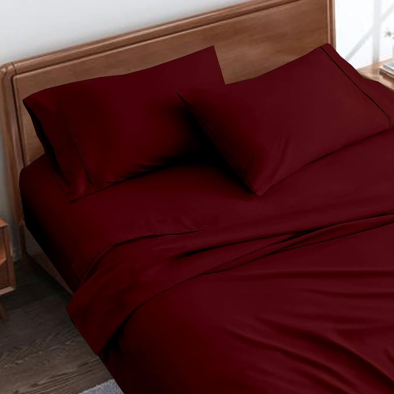 Bedsheets for King - 108x108 Inch Bed - Microfiber Plain Marron Bed Sheet Include Pillow Cover, Ultra Soft | for Home, Hotel, Villa, Resort and Guest House