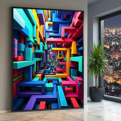 Tableau toile labyrinthe 3D pour dynamiser un mur blanc vide déco salon 60x90cm