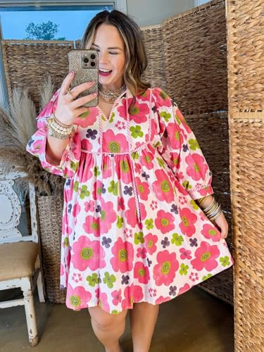Image of Cicy Bell Womens Floral Mini Dresses 3 /4 Balloon Sleeve V Neck Flowy Babydoll Dress Summer Beach Vacation Boho Outfits