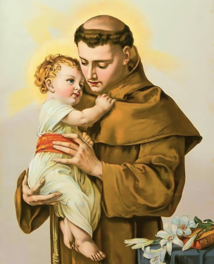 OVUNQUE PROTEGGIMI Cuadro religioso con imagen de los Santos y Santas, lienzo con impresión sagrada, decoración religiosa, fabricado en Italia (San Antonio, 18 x 24 cm)