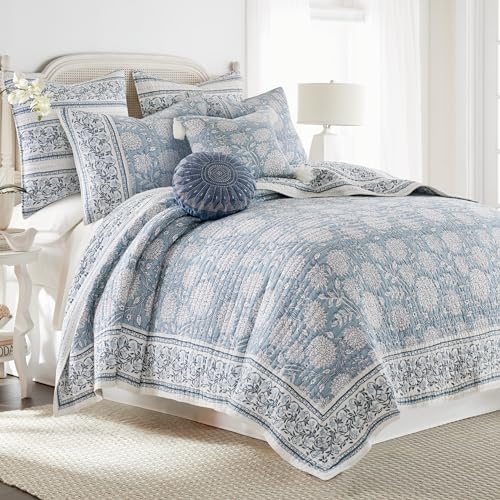 Levtex Home Adare Blue Reversible Full/Queen Quilt Set (88x92in) with 2 Pillow Shams (26x20in) - Floral Bedding - Blue White - Cotton Full/Queen Size Quilt Bedding Set - Lightweight, Soft, Pre-Washed