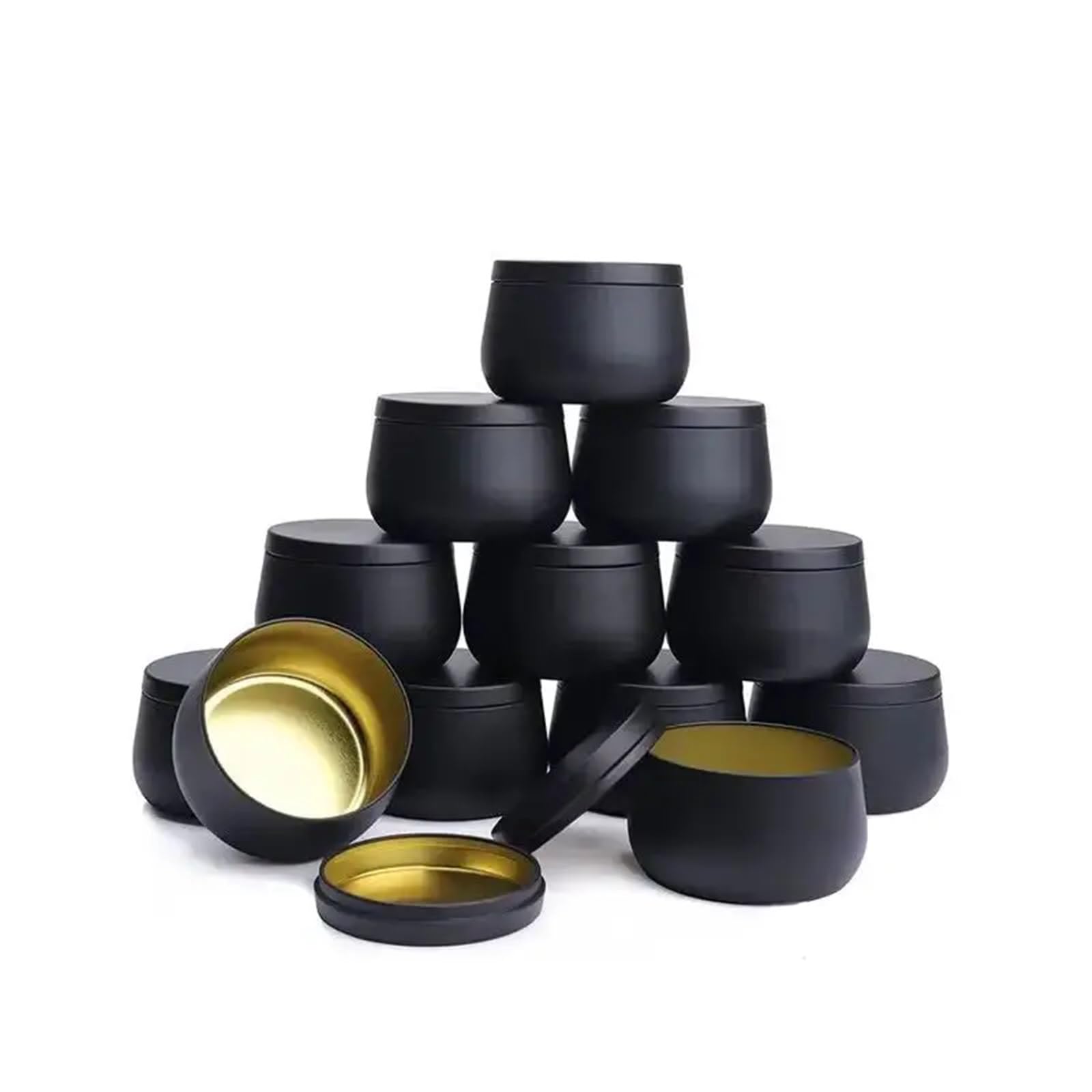 EWUHYFP Barattoli Candele Contenitori For Candele, Latta Vuota, 20 Pezzi, Scatola Di Metallo, Barattoli For Tè Con Fiori Dorati(Black,8OZ)