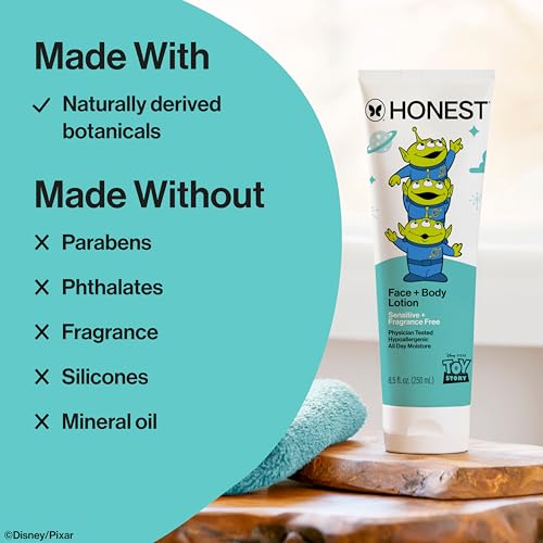 Image of The Honest Company Moisturizing Face + Body Lotion, Fast Absorbing, Dermatologist Tested, Hypoallergenic, Disney and Pixar's Toy Story, Sensitive Fragrance Free