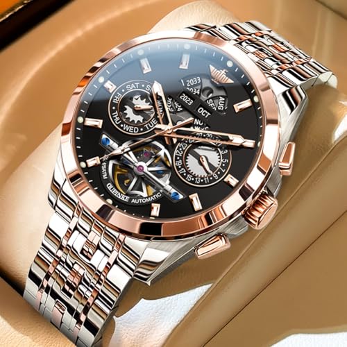 Image of OUPINKE Men Watch Automatic 5 Hands Multi Calendar Year /Month /Week /Date Mechanical 5ATM Waterproof Luxury Tungsten Steel Sapphire Crystal Wrist Watch for Men