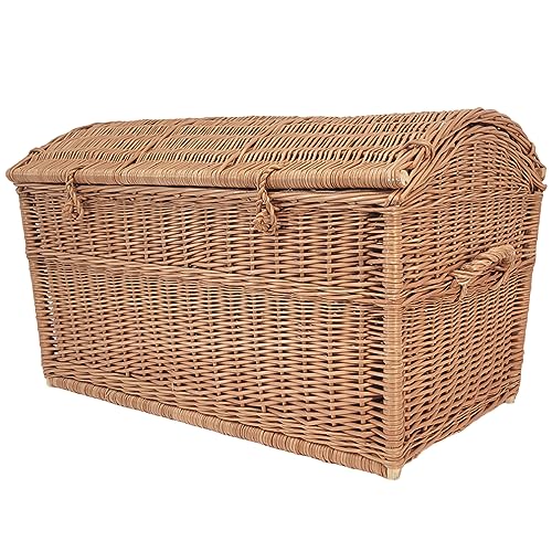 Baúl de mimbre XL pirata para juguetes, libros, lino, cesta hecha a mano y natural, 80 cm