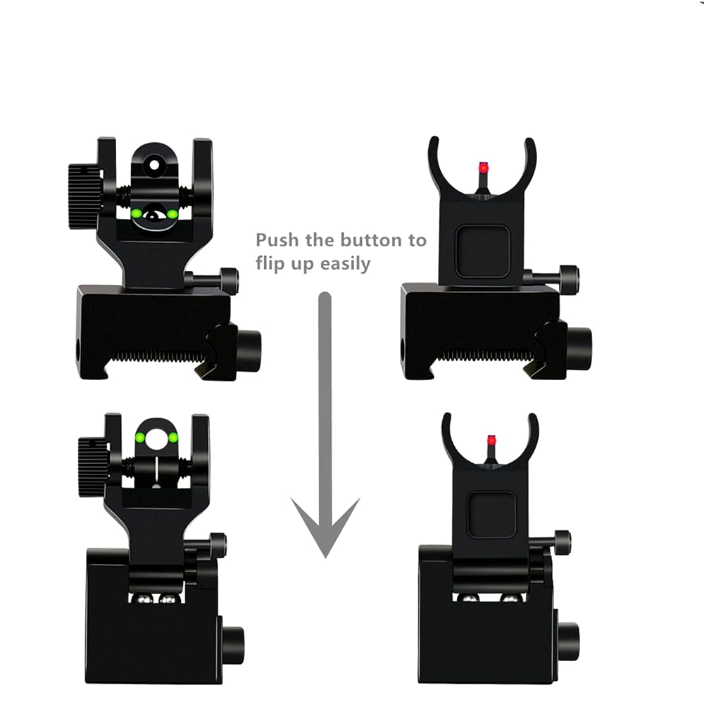 Flip-up collapsible front and rear fibre-optic iron sights with adjustment tool for 21mm Picatinny rails For Rifle Scope Tactical