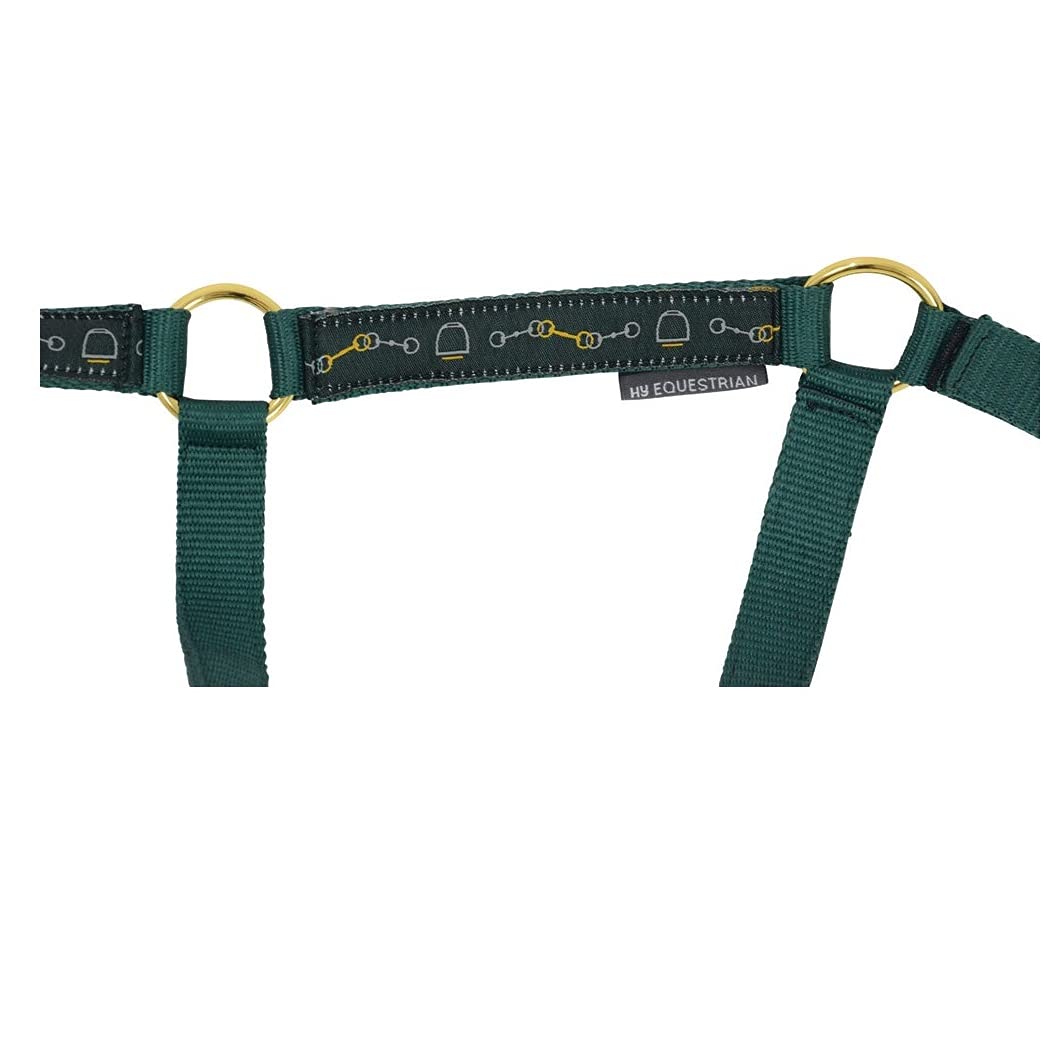 Hy Elegant Stirrup And Bit Horse Headcollar and Leadrope (Full) (Forest Green/Gold/Silver)