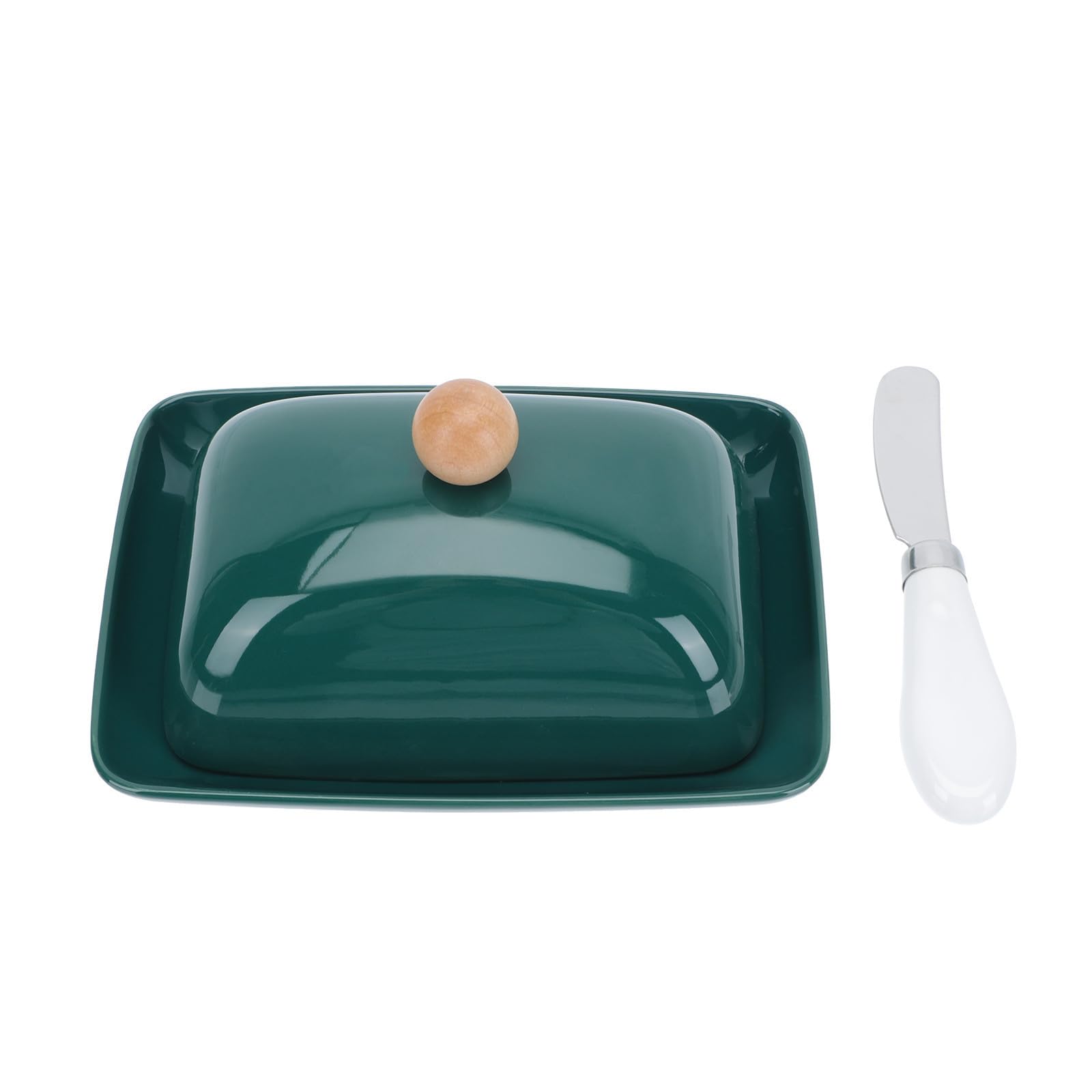 DOITOOL Beurrier en Céramique Vert avec Trancheur Intégré, Plateau Rectangulaire Élégant pour Fête D'anniversaire ou Cérémonie de Remise des Diplômes