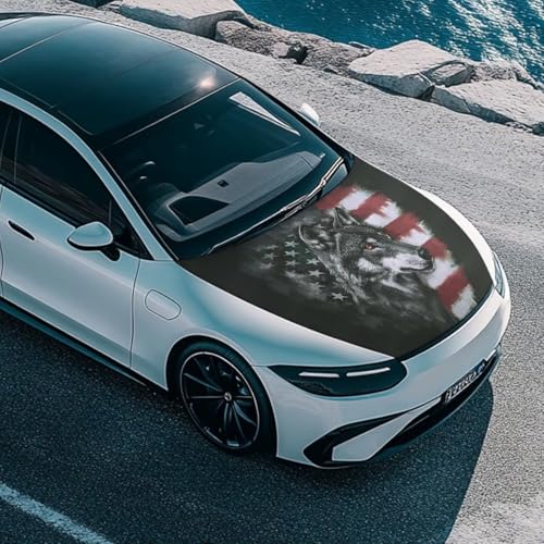 Image of Wolf American Car Hood Cover Polyester Elastic Fabrics Washable Suitable for Large SUV and Pickup Trucks 39x59in
