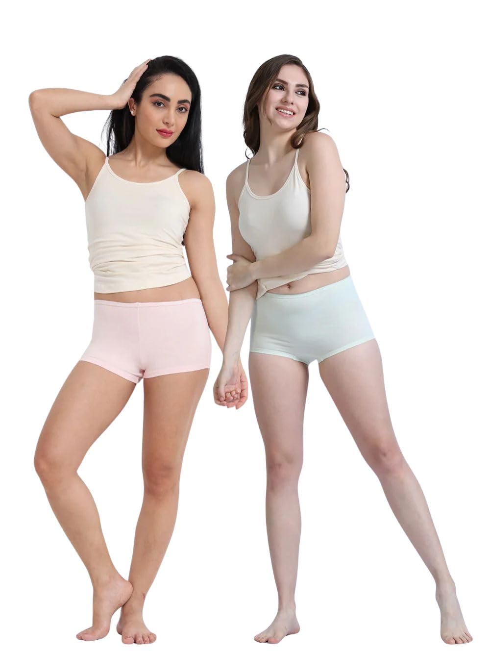 Pink and Canary Green Organic Cotton Boy Shorts for Women - Pack of 2-image-3