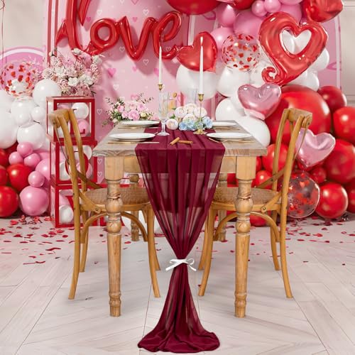 2 chemins de table mousseline bordeaux 27x120 po