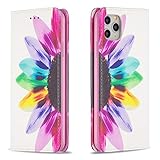 Miagon Brieftasche Hülle für iPhone 12 Pro,Kreativ Gemalt Handytasche Case PU Leder Geldbörse mit Kartenfach Wallet Cover Klapphülle,Sonnenblume