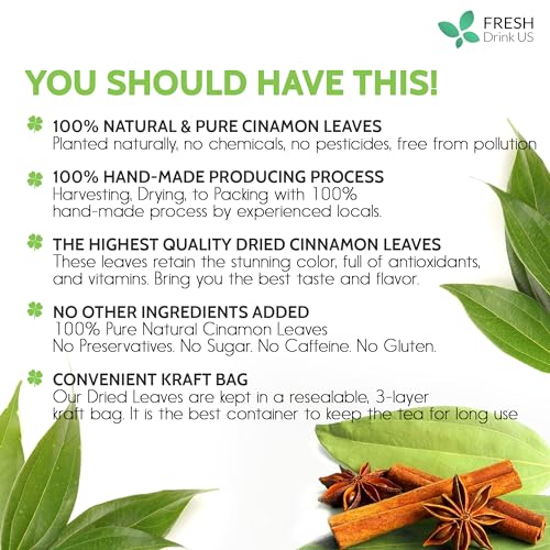 Image of 50+ (3oz) Natural Cinnamon Leaves, Whole Dried Cinnamon Leaves, 100% Pure from Dried Cinnamon Leaves, Cinnamon Leaf Tea, No Additives, No Caffeine, Vegan