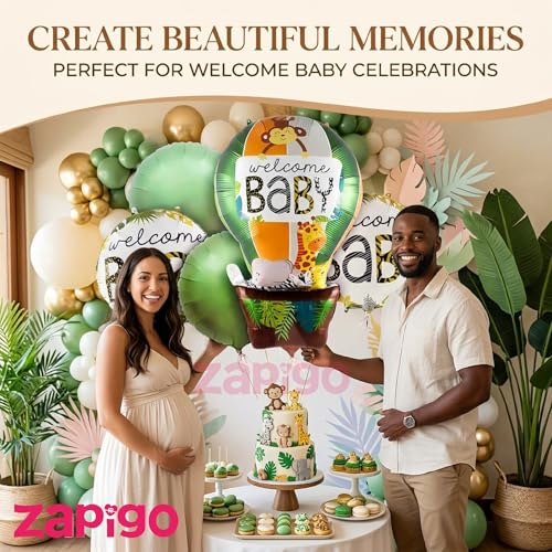 Image of Balloonistics Welcome Baby Jungle Theme Happy Birthday Balloon Bouquet Pack Of 5