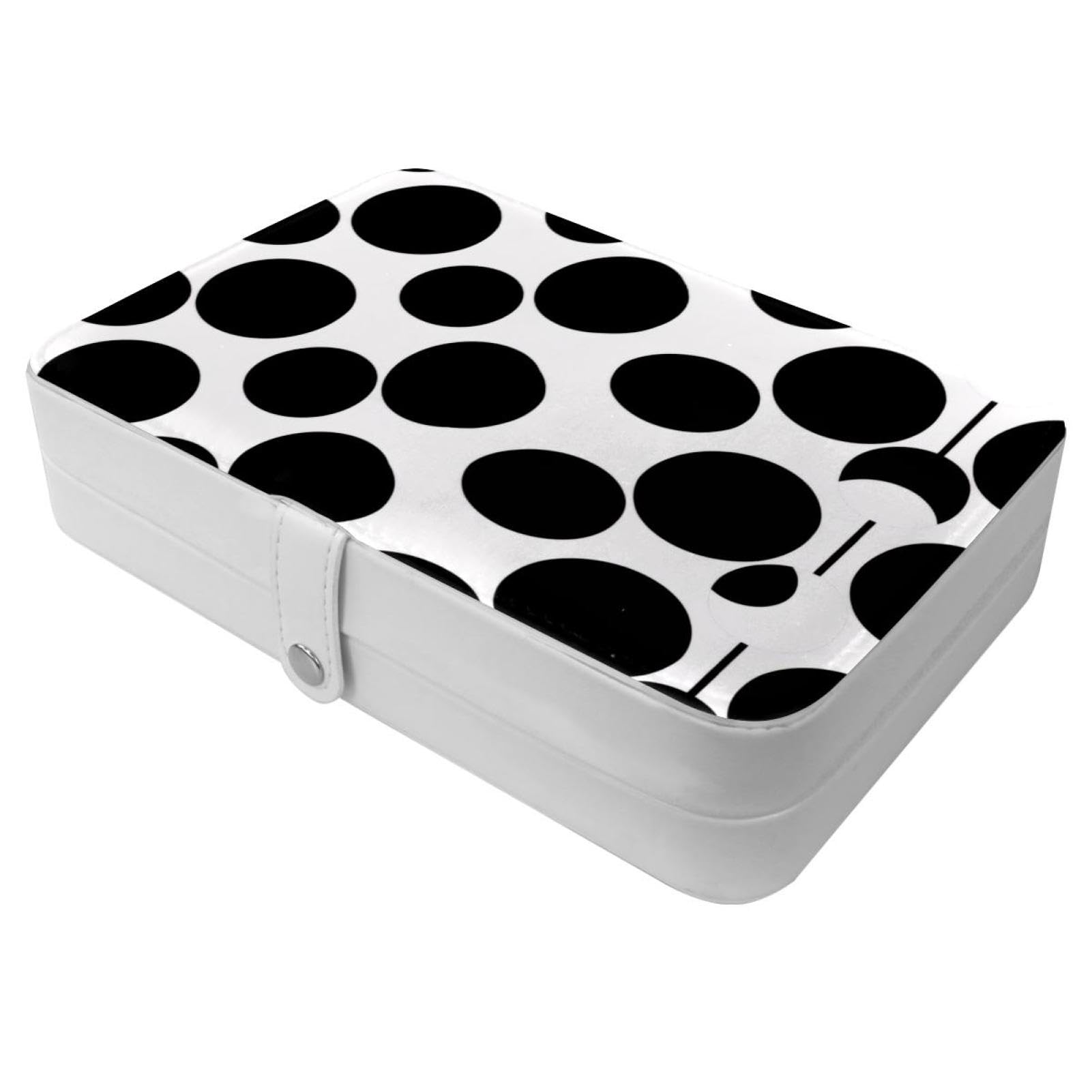 Étui à bijoux de voyage noir circulaire en cuir synthétique avec boucle en métal pour bagues