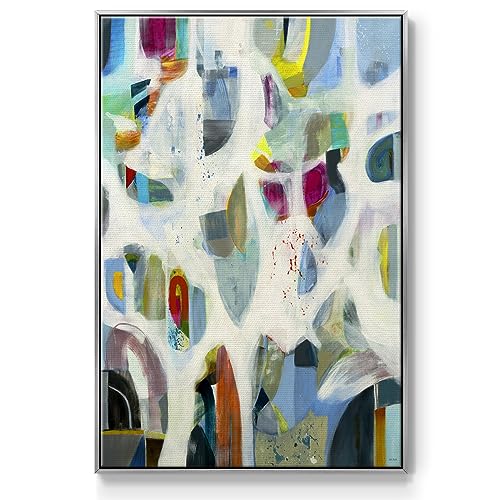 Renditions Gallery Canvas Home Decor Paintings Rustic White Blue Interaction Abstract Silver Floater Frame Wall Prints for Office Kitchen Hotel - 25"x37" LT545