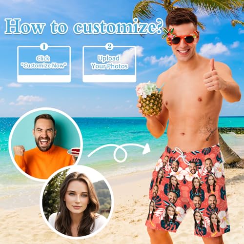Custom Swim Trunks for Men with Face Personalized Photo Hawaiian Beach Shorts Customized Funny Gifts for Him4