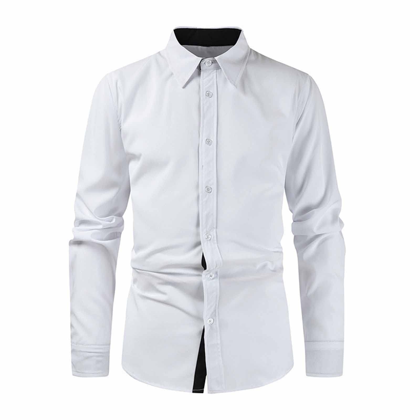 Mens Long Sleeve Dress Shirt Slim Fit Casual Solid Daily Business Formal Button Up Shirts Classic Lapel Tops