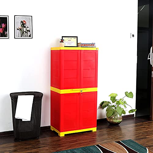 Image of Cello Novelty Big Plastic 2 Door Cupboard with 3 Shelves (Orange and Brown) & Novelty Plastic 2 Door Big Cupboard with 3 Shelves (Red and Yellow)
