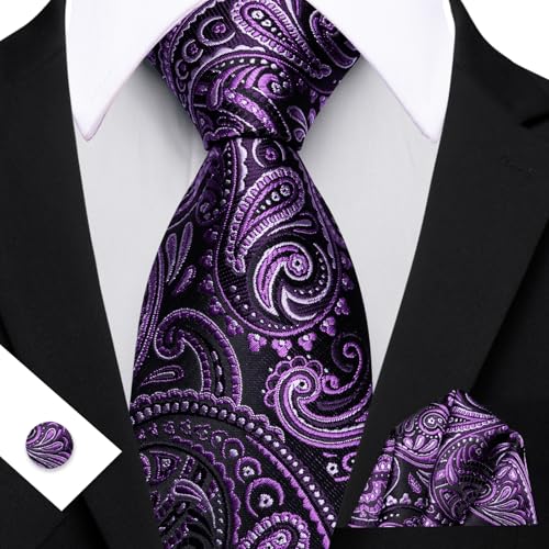 Image of YOHOWA Mens Ties Set Wedding Paisley Neckties with Handkerchief Cufflinks Formal Business