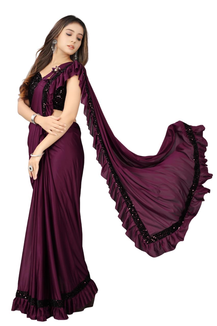 Dhyey fashion Girls Black Lycra Blend Saree with Ruffled Border and Unstitched Blouse Piece - Elegant Traditional Attire - Image 3 thumbnail
