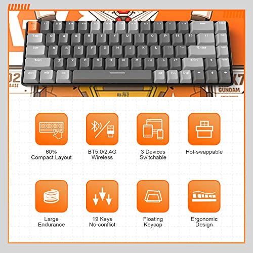 Image of MAGIC-REFINER RK68 60% Wireless Mechanical Keyboard, Bluetooth 5.0 /2.4GHz with 2 in 1 Dual Mode Receiver, Ergonomic Compact Gaming Keyboard 68 Keys Blue Switch for Mac Windows PC